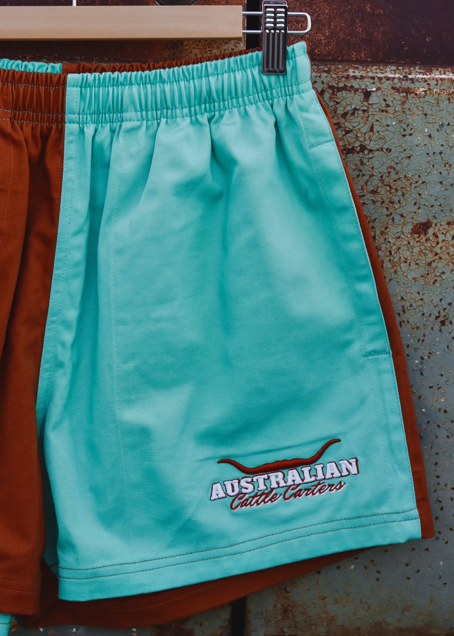 Longhorn Rugby Shorts in Tan & Turquoise